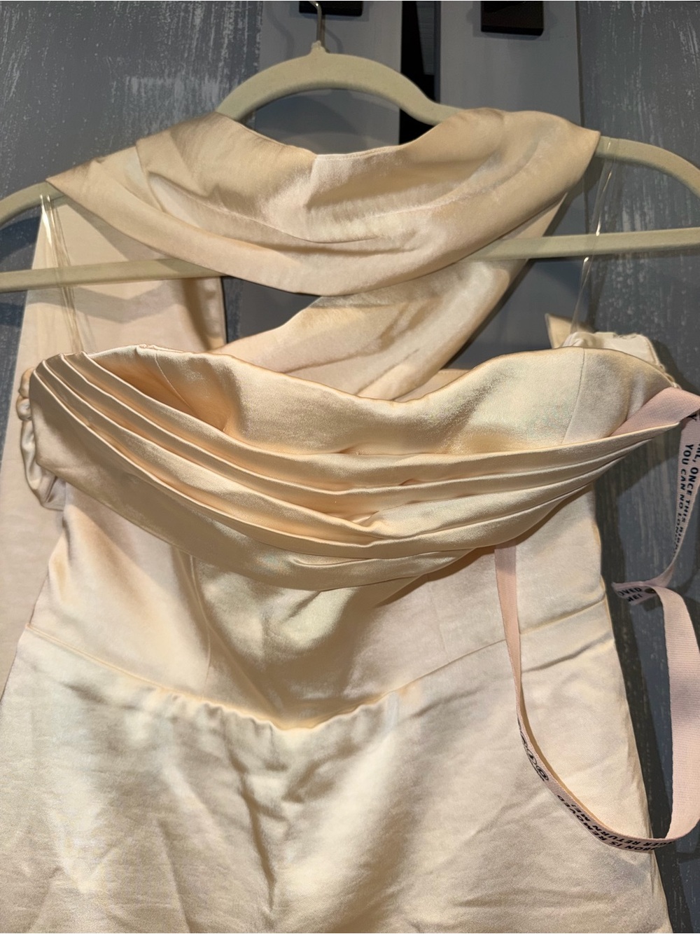 Oh Polly Ivory Satin Halter Scarf Mini Dress Lace-Up Back NWT US 4 - Picture 7 of 10